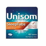 Unisom SleepTabs 48 tablets nighttime sleep aid box, doxylamine succinate 25mg.