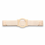 Beige medical ostomy support belt with adjustable straps for stoma care