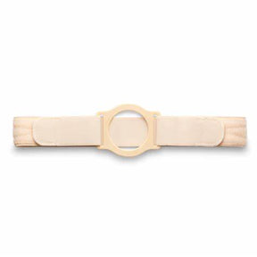 Beige medical ostomy support belt with adjustable straps for stoma care
