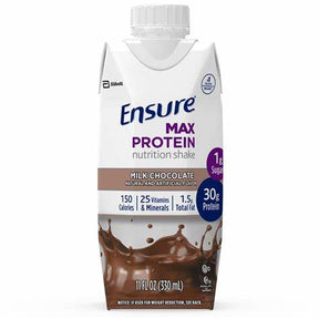 Ensure Max Protein milk chocolate nutrition shake bottle with calorie and protein info on label