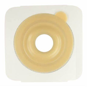 Ostomy barrier with adhesive backing and central opening for medical supplies