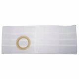 White ostomy belt with circular opening for medical support and ostomy care