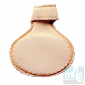 Tan foot pad cushion with Velcro strap for foot care and pressure relief
