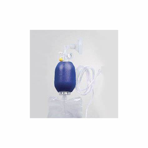 Manual resuscitator bag with oxygen tubing and mask for emergency respiratory support