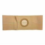Tan abdominal ostomy belt with round stoma opening, medical support accessory