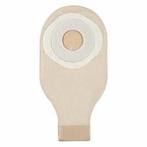 Beige ostomy bag with adhesive barrier for stoma care and medical supply needs