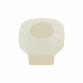 Closed-end ostomy pouch with adhesive barrier for medical use, isolated on white background
