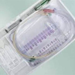 Sterile catheter kit with tubing, syringe, and drainage bag for home medical care