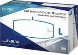 Box of Tronex synthetic memory powder-free vinyl exam gloves, size large, 100 count