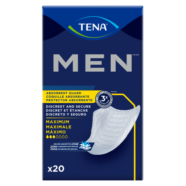 TENA Men Maximum Guard Incontinence Pad for Men, Maximum Absorbency, 8"