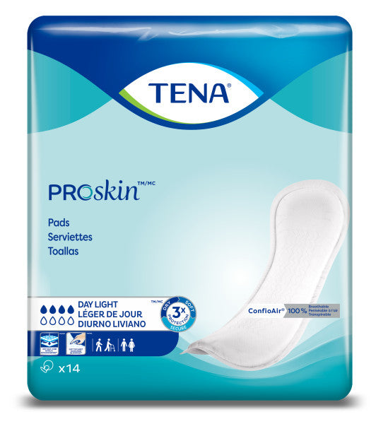 TENA ProSkin Day Light Incontinence Pad, Light Absorbency, Unisex, 13"