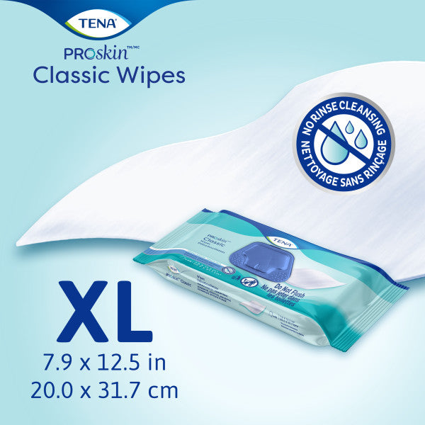 TENA ProSkin Classic Wipes, Scented, 7.9" x 12.5"