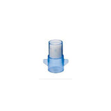 Blue heat moisture exchanger medical filter with transparent casing on white background