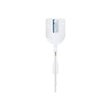 Sterile medical urine collection bag with attached drainage tube on white background