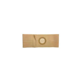 Beige abdominal hernia support belt with circular opening, medical supply product