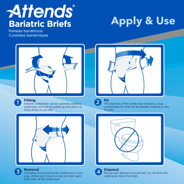 Attends Bariatric Brief, Ultimate Absorbency, 4XL, Up to 106"