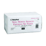 Package of ReliaMed non-woven medical sponges, white block with bilingual labeling.