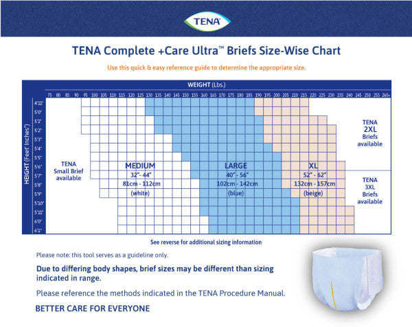 TENA Complete + Care Ultra Incontinence Brief, Moderate Absorbency, Unisex, Large, 40" - 56"