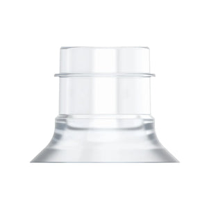 Clear silicone breast pump insert for baby or toddler, 15mm size, on white background