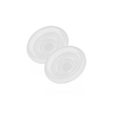 Set of two round silicone breast pump diaphragms on a white background