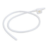 Flexible medical catheter tube with connector on white background